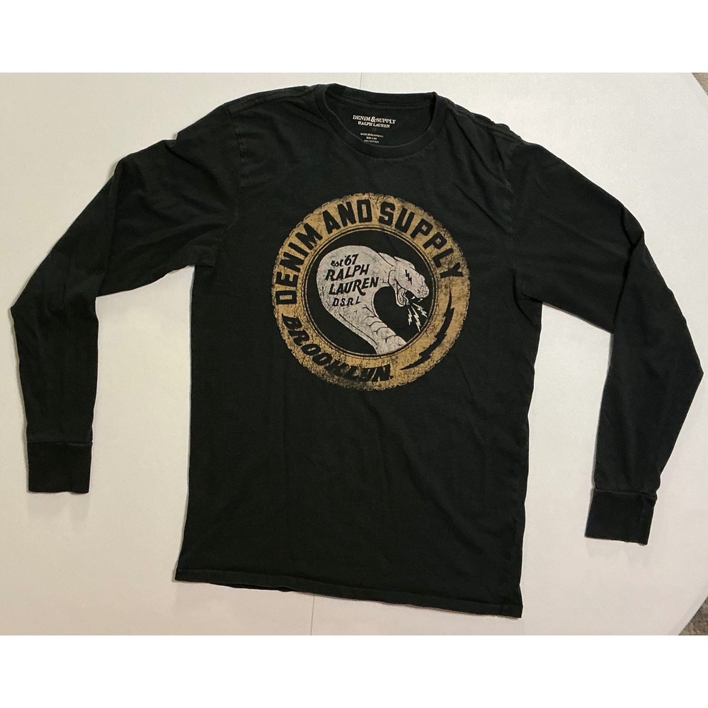 VTG‎ Y2K Single Stitch Denim Supply Ralph Lauren Brooklyn Snake T-shirt Black M